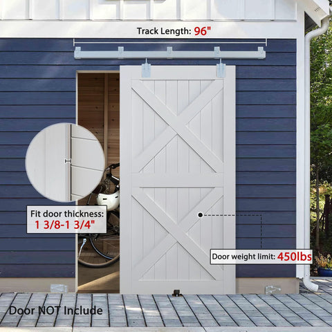 8 Ft Exterior Barn Door Hardware Kit For Outdoor Use Heavy Duty Sliding Track System Galvanized Steel With Floor Guide