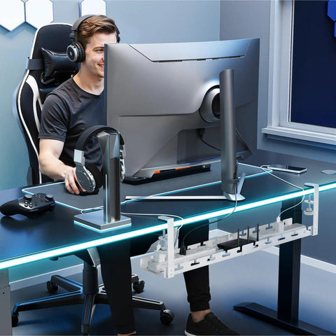 Extendable Under Desk Cable Management Tray With Clamp On Cord Organizer for Office and Gaming Setups, extends to 28.7 inches