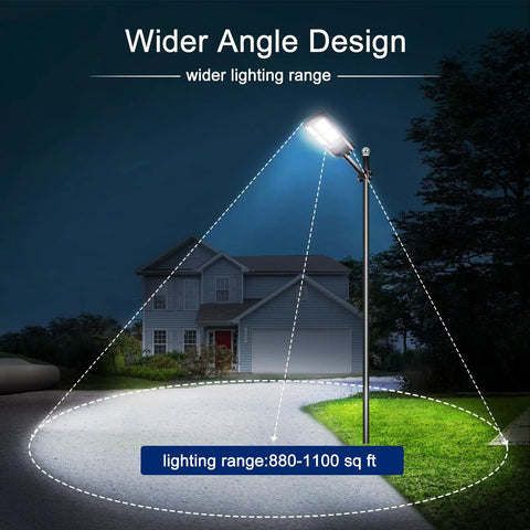 Ultra Bright Outdoor Solar Street Light With Dusk To Dawn Sensor illuminating driveway and yard at night
