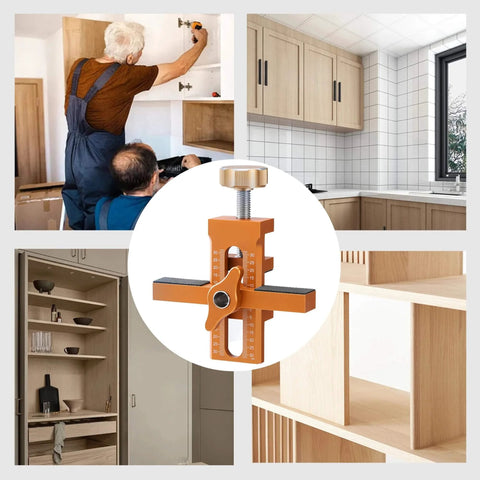 Cabinet Door Mounting Jig With Adjustable Positioner Aluminum Alloy used for DIY cabinet door installation in kitchens and wardrobes.