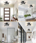 Industrial Four Light Semi Flush Mount Ceiling Light Fixture Matte Black Rustic Sputnik Chandelier in various room settings