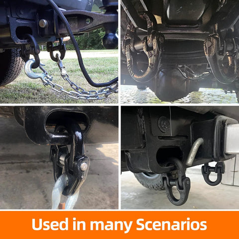 Half Inch Hammerlock Coupling Link With Two RPins Safety Chain Connector installed on various vehicles, showing versatility and ease of use.