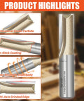 Killer Straight Router Bit Featuring 1/4 Inch Shank And 3/4 Inch Cutting Diameter, professional grade carbide, non-stick coating, super strength steel body.