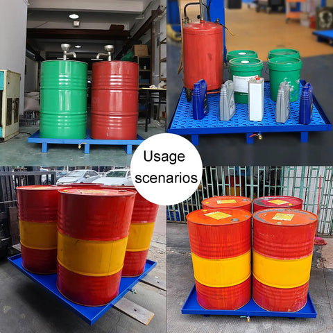 Heavy-Duty Drum Spill Pallet With Drain And Detachable Steel Deck for oil drums in industrial settings