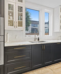 Five Inch 128mm Hole Centers Zinc Alloy Cabinet Pull In Champagne Bronze Finish on black kitchen cabinets