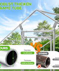 Diagram showing frame tube thickness for Large Metal Chicken Coop Walk In Runs 10x20 Feet with security lock outdoor poultry pen.