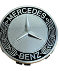 Mercedes-Benz 75mm Wheel Center Cap Black Classic Logo With Chrome Star Laurel And Trim Ring OEM Quality Fit Genuine MB Parts Chrome And Black Finish
