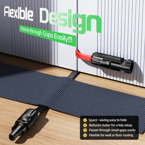 10 Foot 12 AWG Solar Panel Extension Cable With Waterproof Male And Female Connectors For RVs PV Flat Wire 4mm2 shown in flexible design setup