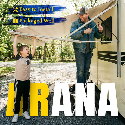 Two Pack 26 Inch RV Awning Gas Struts 124 Lb Each Replacement installation on camper trailer with father and son