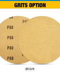 S SATC 80 Grit PSA sanding discs, 6-inch adhesive-backed aluminum oxide rounds; two discs, gold-colored.