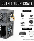 UC01 Modular Collapsible Crates 3 Pack in Gray with attachments shown, stackable design for garage, closet, office.