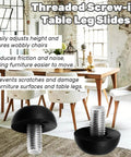Adjustable M8 Furniture Leg Levelers With Stainless Steel Screws in a dining room setting.