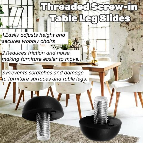 Adjustable M8 Furniture Leg Levelers With Stainless Steel Screws in a dining room setting.