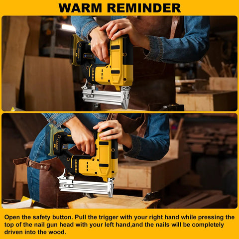 Heavy Duty Cordless Brad Nailer And Staple Gun Combo For Precision Trim Work, user demonstrating trigger control in workshop.