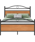 Rock Solid Full Bed Frame With Integrated Headboard, Hella Sturdy Steel Slat Base, Massive Under Bed Storage, front view with green bedding.