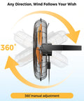 18 Inch Outdoor Wall Mount Fan With 600D Oxford Cover Dustproof Weatherproof IPX4 Waterproof For Patios And Garages showing 360° adjustment