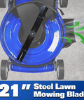 Gas Powered 21 Inch Lawn Mower With 201cc 4 Cycle Engine 3 In 1 Mowing With Bagging Mulching And Side Discharge Easy Start And Adjustable Eight Position Cutting Height For Lawn Yard And Garden Workhorse, 21-inch steel mowing blade