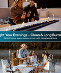 Outdoor dining scene with tiki torches and odorless clean burning tiki torch fuel for outdoor torches and lanterns.