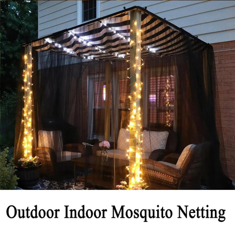 Extra Wide Outdoor Curtains Waterproof Black Voile Mesh Screen Bug Netting For Patio Porch Balcony Pergola Terrace 125Inch Width