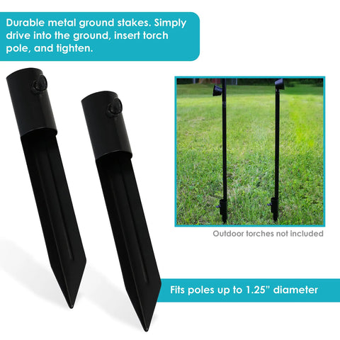 Ground Spike Garden Stakes For Outdoor Lights Set Of 2 Steel Torch Stakes Fits Poles Up To 1.25 Inches Durable Outdoor Lighting Accessory