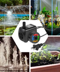 Water Fountain Pump With LED Lights 15W For Aquariums And Ponds, 260GPH Flow, 110V Power, Includes 12 LED Beads With Auto Color Change