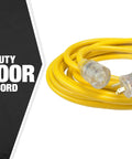 Extra Heavy Duty 25 Ft Extension Cord 10 Gauge 3 Conductor Outdoor Cable With Lighted End SJTW Yellow Durable Vinyl