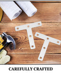 Beefy Heavy Duty Stainless Steel Corner Bracket Plates, Thick T Shaped Angle Braces on wooden surface with tools
