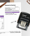 No Hassle Self Inking Date Stamp For Quick Document Dating Hella Smooth Adjustable Calendar Controls With Crisp Black Eco Ink on paperwork.