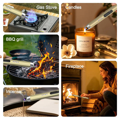 Upgraded USB C Rechargeable Flameless Plasma Arc Lighter With LED Display in use lighting BBQ grill, gas stove, candle, incense, fireplace