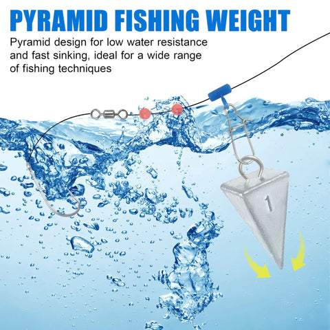 Pyramid style fishing weight submerged in water, ideal for Bullet Style Sinkers For Saltwater Fishing, Heavy Duty Surf Tackle Weights For Ocean Casting