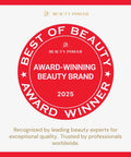 Beauty Power 2025 Best of Beauty award-winning brand seal with red and white design.
