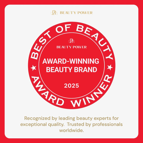 Beauty Power 2025 Best of Beauty award-winning brand seal with red and white design.