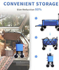 Convenient storage for 260L Heavy Duty Collapsible Beach Wagon with 9in sand wheels and rear tailgate; dog nearby.