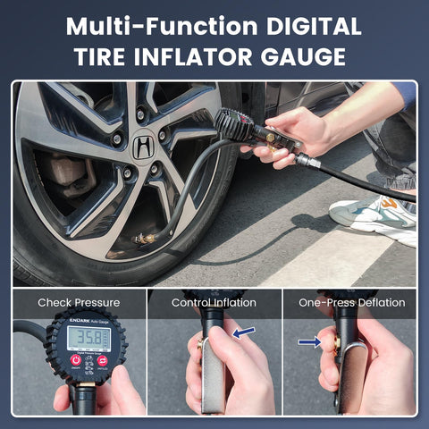 All In One Digital Tire Pressure Gauge With Inflator Kit 250 Psi Air Compressor Attachment Inflation Gun 360 Degree Chuck