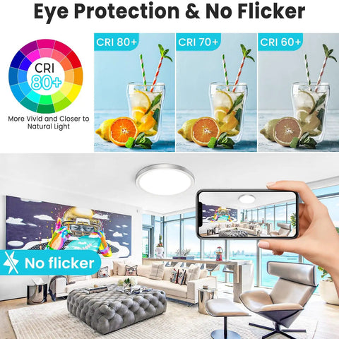 16 Inch Flush Mount LED Ceiling Light Fixture With Adjustable Color Temperature 3000K 4000K 6500K in living room