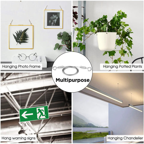 Built Like a Tank Adjustable Picture Hanging Wire Four Pack Features Heavy Duty Stainless Steel Cable for hanging photo frames and plants.