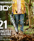 Heavy Hitter 80V Electric Leaf Blower With Brushless Motor, 730 CFM Airflow And 170 MPH Gust For Zero Fuss Yard Cleanup, Driveway And Patio Debris Blaster, Tool Only in use on a trail with leaves.