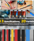 670 Piece Heat Shrink Tubing Kit With Wire Stripper Cutter, 2 To 1 Shrink Ratio, 6 Colors, 13 Sizes, 20 Types shown in use