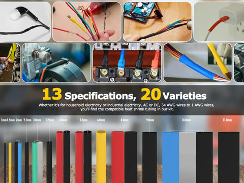 670 Piece Heat Shrink Tubing Kit With Wire Stripper Cutter, 2 To 1 Shrink Ratio, 6 Colors, 13 Sizes, 20 Types shown in use