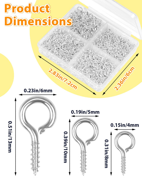 600 Pcs Small Eye Pins For Jewelry Making And DIY Crafts Gold And Silver 3 Sizes box with silver pins and size dimensions