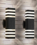 Up And Down Outdoor Wall Light Dual Sconce In Black Modern Three Layer Aluminum Exterior Fixture For House IP65 Waterproof Porch And Garage Warm White 3000K Two Pack