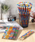 144 Count Attendance Pencils With Erasers For Back To School Kids Assorted Wooden Pencils in holder on desk
