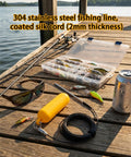 Heavy Duty Steel Wire Fish Stringer With High Visibility PVC Float, 19.7 Feet, fishing gear setup on dock.