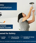 Person installing Adjustable Five To Six Inch Scoop Recessed LED Downlight Kit, 3000K Bright White, Dimmable, Energy Star Certified