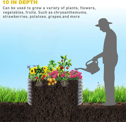 Illustration of gardening with a 4 Pack Round Galvanized Raised Garden Bed Set For Outdoors And Veggies, showing man watering flowers
