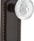 Privacy Egg And Dart Plate With Crystal Meadows Knob 2.75 Inch Door Hardware Set in Timeless Bronze Finish on solid brass backplate