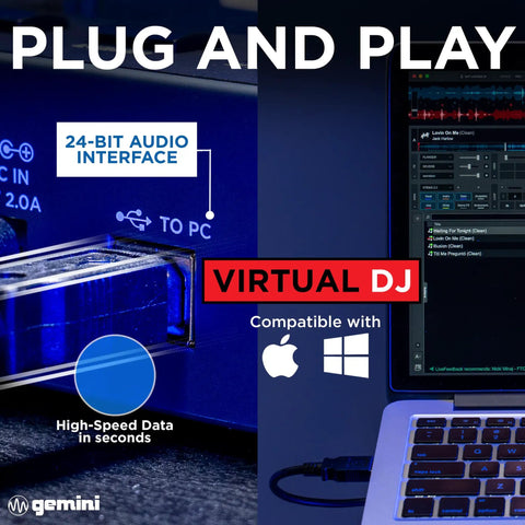 Close-up of Versatile DJ Controller And Media Player With USB MIDI Go To Beatmaking Power VirtualDJ LE Compact Rig interface and laptop