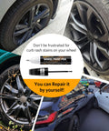 Black Rim Touch Up Paint Kit For Wheels 2 In 1 Wheel Paint For Rims Scratch Repair Pen Set with images of curb rash.
