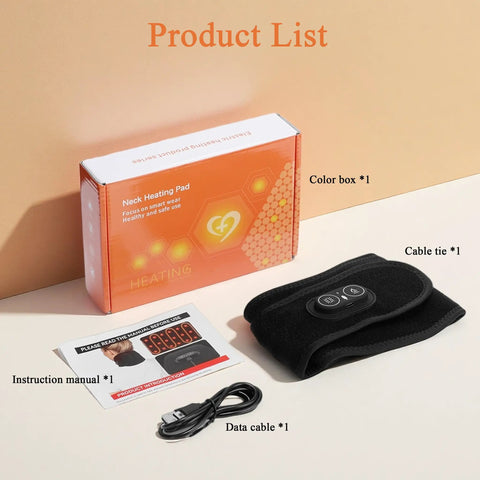 Portable Heated Neck Massager Wrap With 3 Heat Levels And 3 Vibration Modes, package contents including tools and manuals
