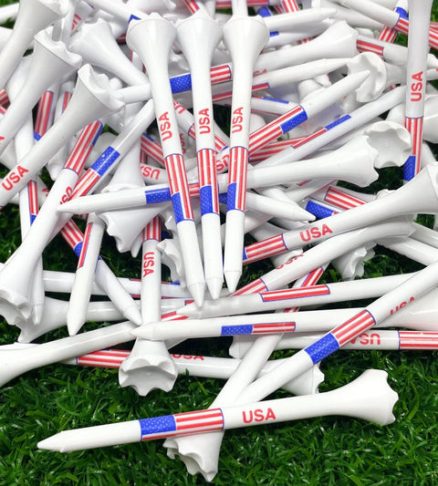 3 1/4 Inch American Flag Plastic Golf Tees Pack Of 100 Patriotic Bulk Tees With 6 Prong Cup To Reduce Ball Contact, Durable Plastic